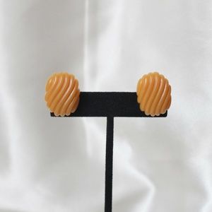 VINTAGE Orange Oval Ribbed Textured Earrings